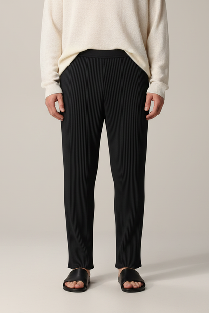 Pantalon Japonais Noir Plissé Ample Décontracté Homme - Polyester