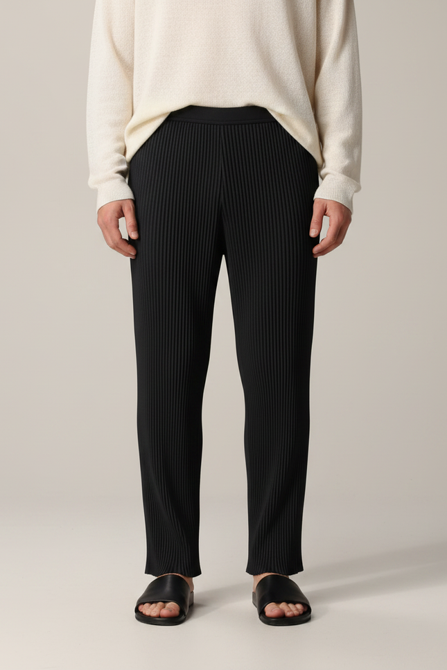Pantalon Japonais Noir Plissé Ample Décontracté Homme - Polyester