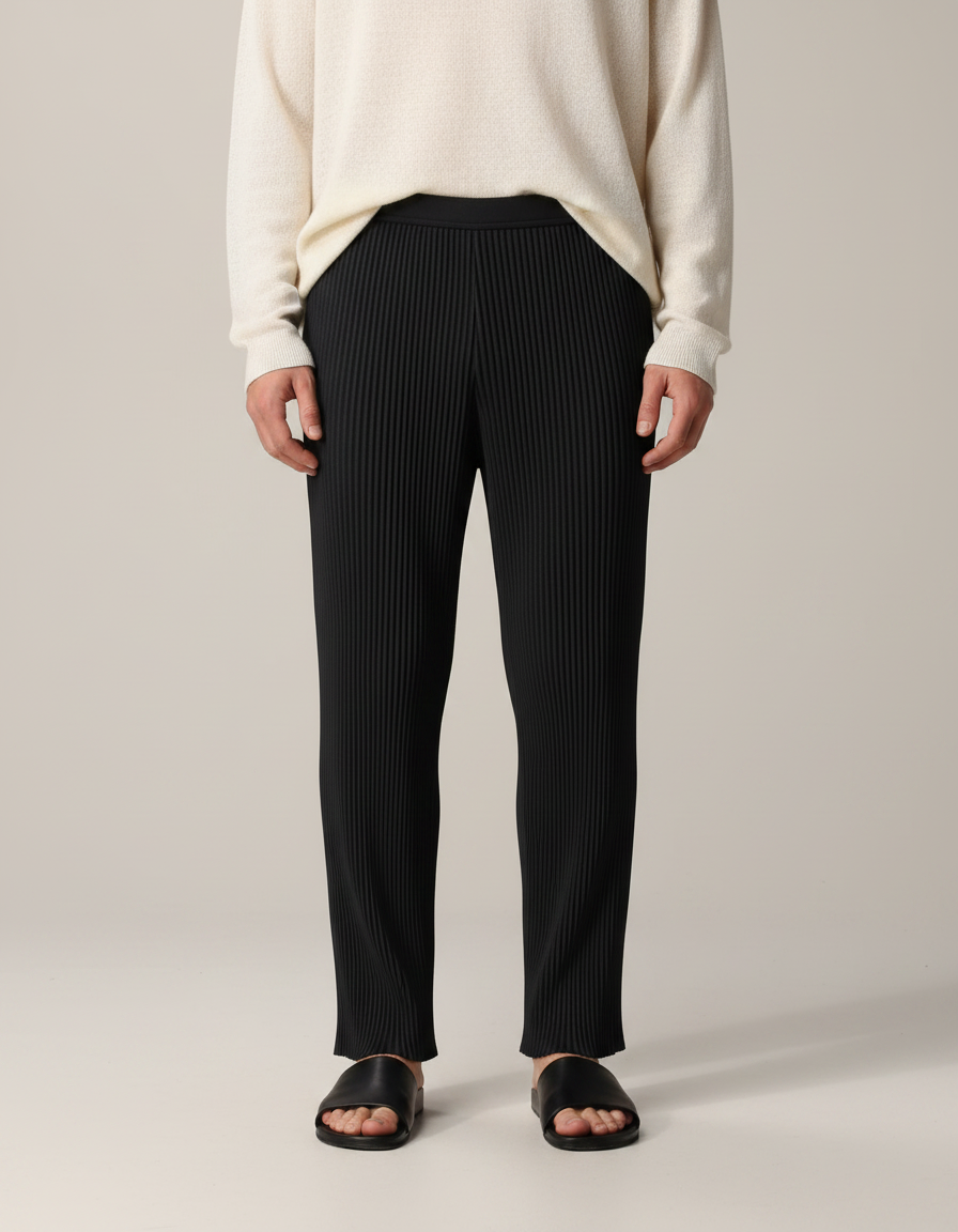 Pantalon Japonais Noir Plissé Ample Décontracté Homme - Polyester