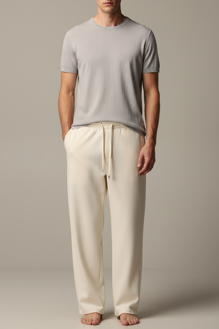 Pantalon Japonais Crème Ample Cordon Décontracté Homme - Beige Molleton