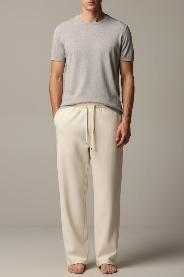 Pantalon Japonais Crème Ample Cordon Décontracté Homme - Beige Molleton