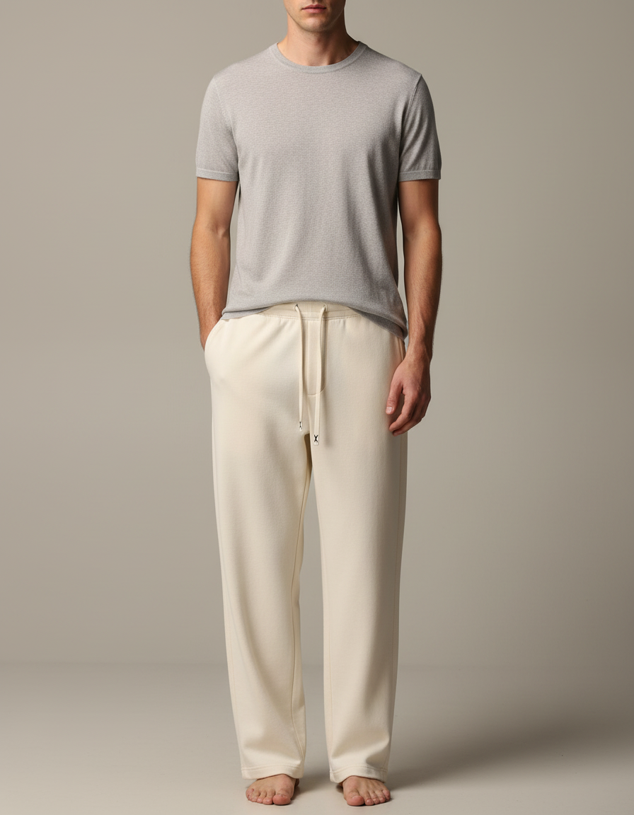 Pantalon Japonais Crème Ample Cordon Décontracté Homme - Beige Molleton