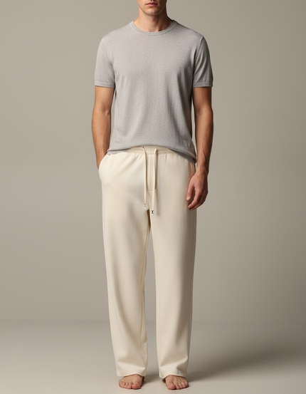 Pantalon Japonais Crème Ample Cordon Décontracté Homme - Beige Molleton