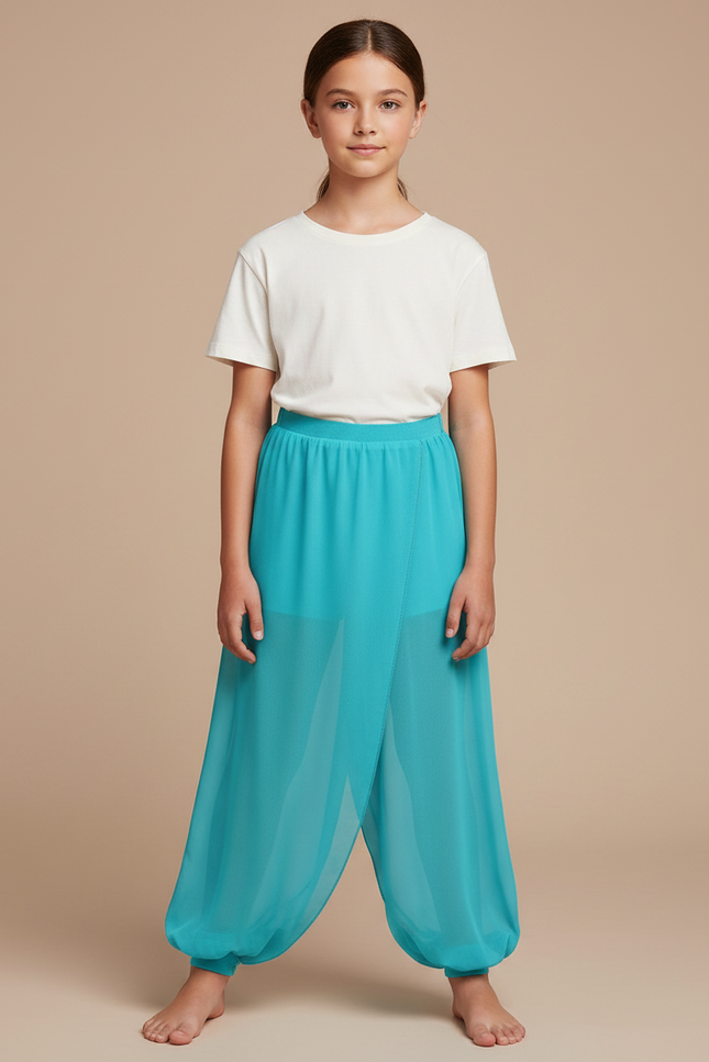 Pantalon Japonais Turquoise Fluide Ample Asymétrique - Bleu Polyester
