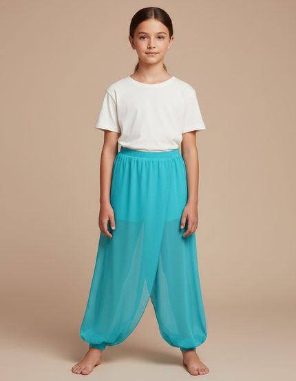 Pantalon Japonais Turquoise Fluide Ample Asymétrique - Bleu Polyester