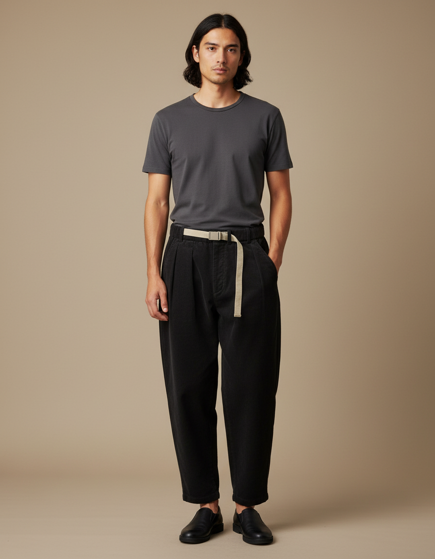 Pantalon Japonais Noir Plissé Ample Décontracté Coton