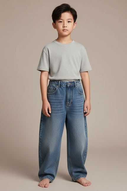 Pantalon Japonais Denim Ample Bleu Décontracté Garçon - Jean