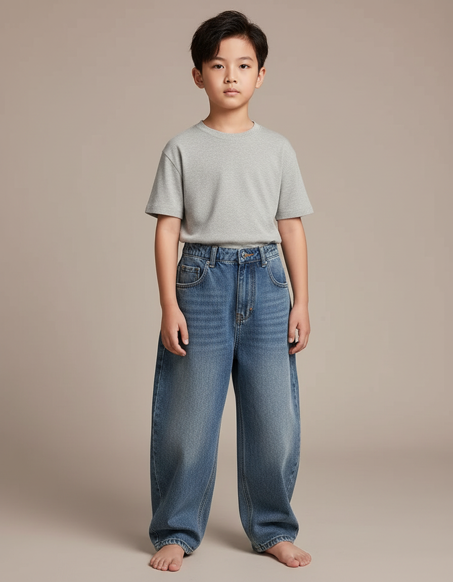 Pantalon Japonais Denim Ample Bleu Décontracté Garçon - Jean