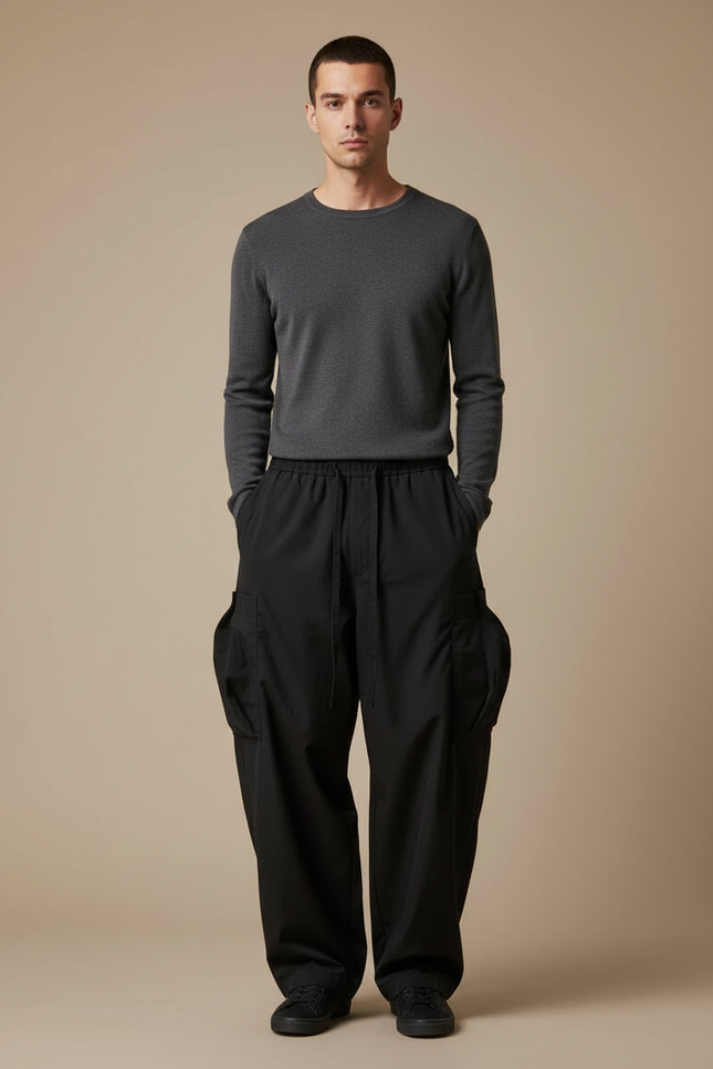 Pantalon Cargo Style Japonais Homme - Noir Polyester
