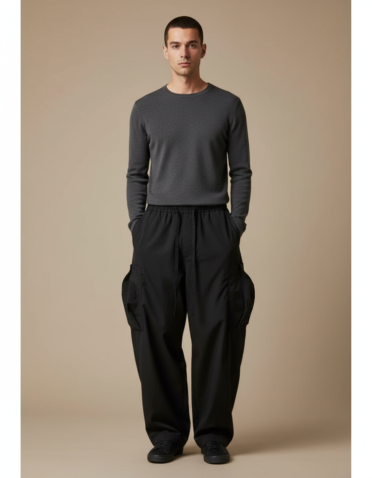 Pantalon Cargo Style Japonais Homme - Noir Polyester