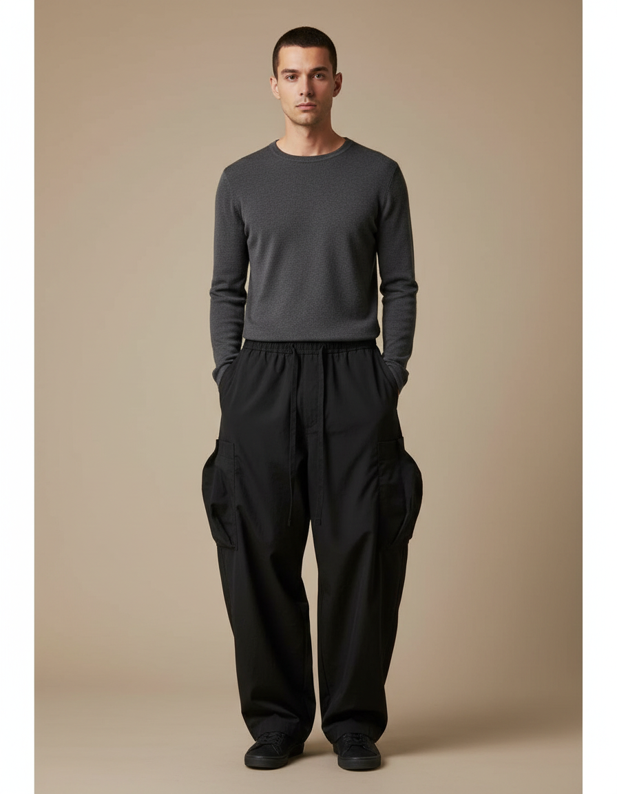 Pantalon Cargo Style Japonais Homme - Noir Polyester
