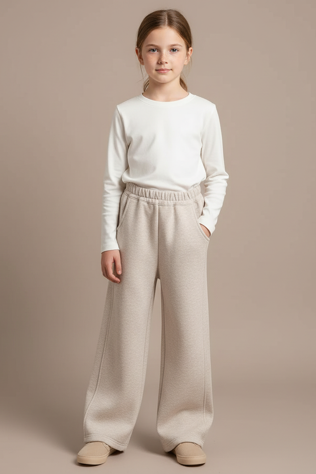 Pantalon Japonais Beige Ample Molleton Décontracté Enfant