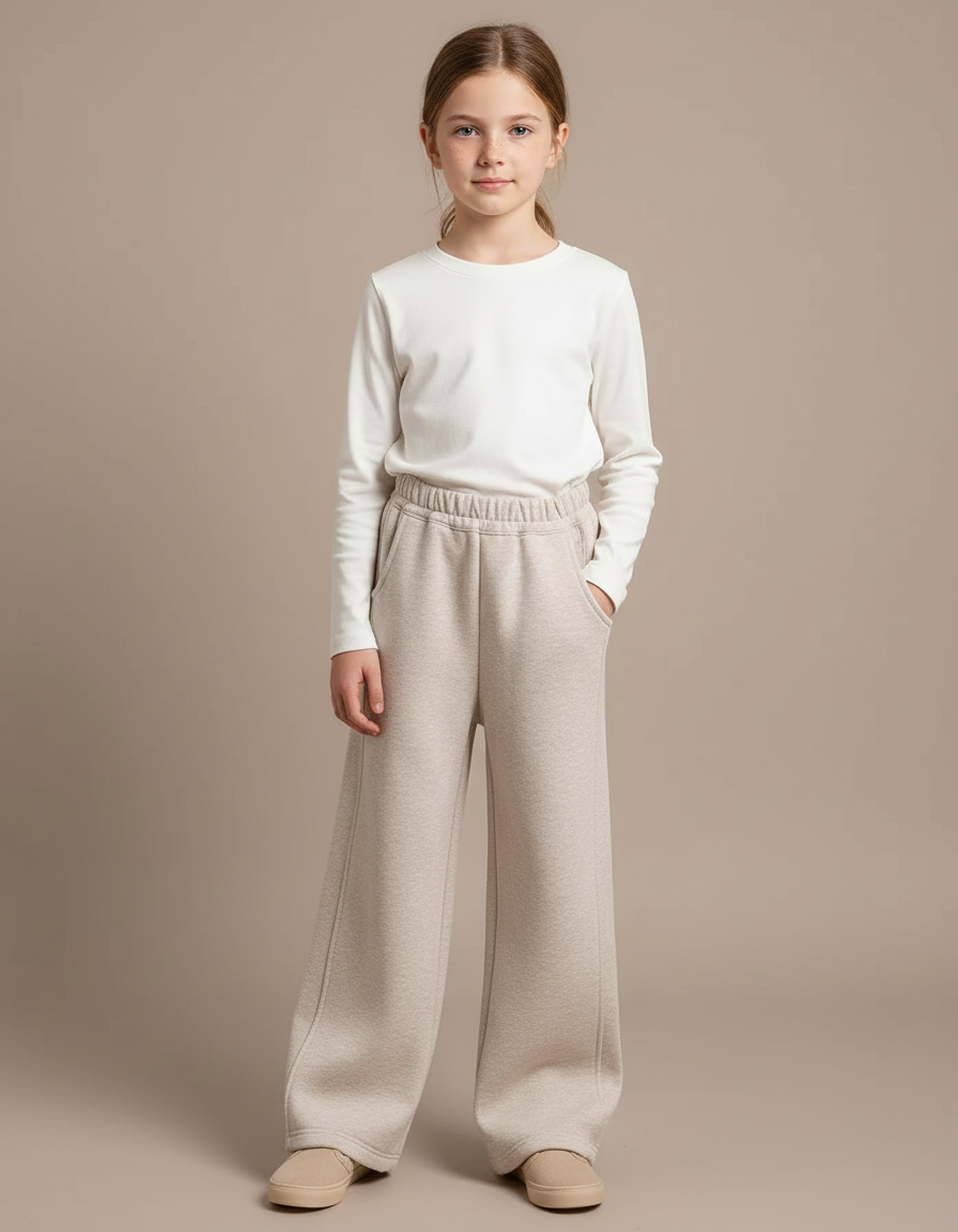 Pantalon Japonais Beige Ample Molleton Décontracté Enfant