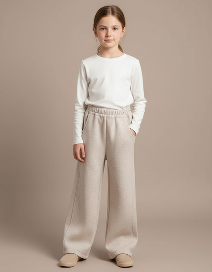 Pantalon Japonais Beige Ample Molleton Décontracté Enfant