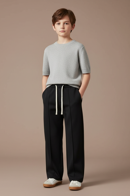 Pantalon Japonais Noir Ample Décontracté Garçon Cordon - Gabardine