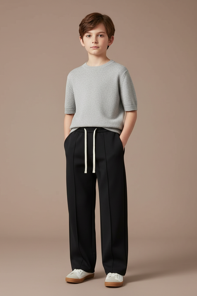 Pantalon Japonais Noir Ample Décontracté Garçon Cordon - Gabardine