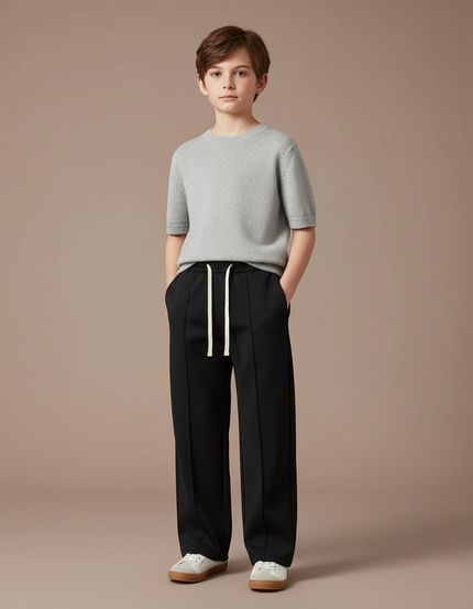 Pantalon Japonais Noir Ample Décontracté Garçon Cordon - Gabardine