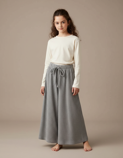 Pantalon Japonais Gris Ample Côtelé Élastique Enfant - Maille