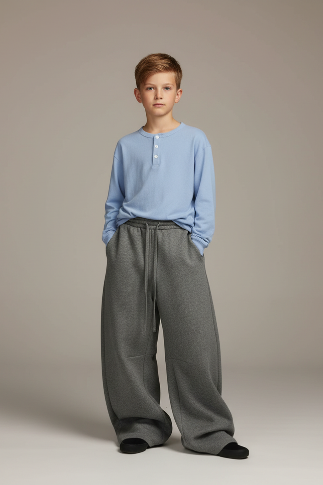 Pantalon Japonais Gris Ample Molleton Décontracté Garçon