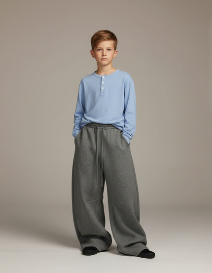 Pantalon Japonais Gris Ample Molleton Décontracté Garçon
