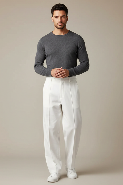 Pantalon Japonais Blanc Ample Droit Décontracté Léger - Gabardine