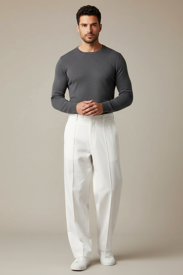 Pantalon Japonais Blanc Ample Droit Décontracté Léger - Gabardine