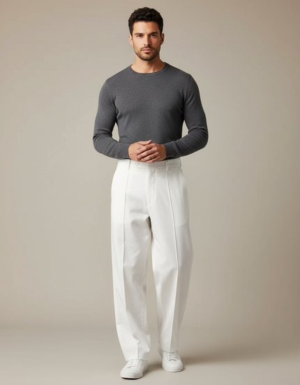 Pantalon Japonais Blanc Ample Droit Décontracté Léger - Gabardine