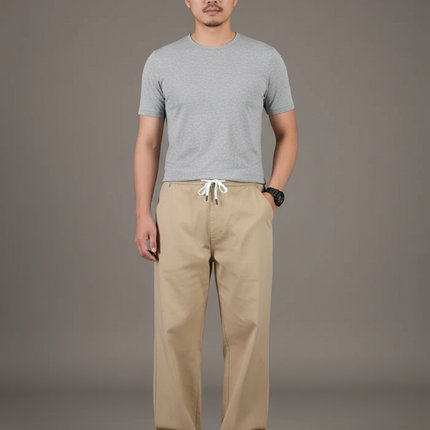 Pantalon Japonais Beige Ample Cordon Décontracté Homme - Toile
