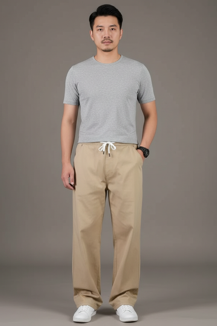 Pantalon Japonais Beige Ample Cordon Décontracté Homme - Toile