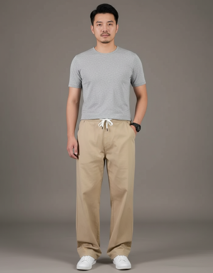 Pantalon Japonais Beige Ample Cordon Décontracté Homme - Toile