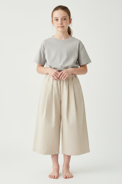 Pantalon Japonais Beige Plissé Ample Coton Fille