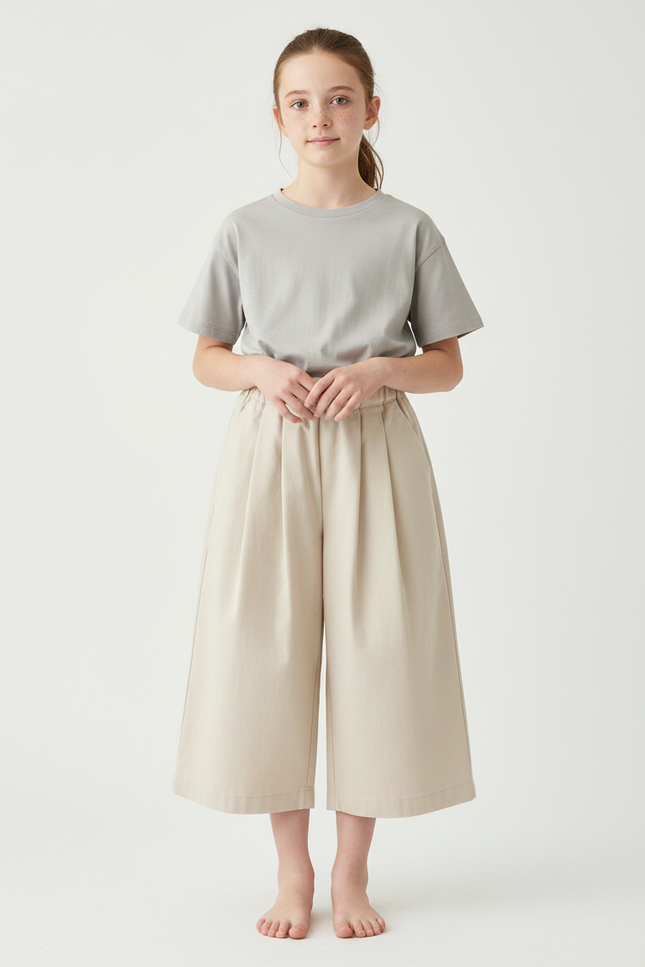 Pantalon Japonais Beige Plissé Ample Coton Fille