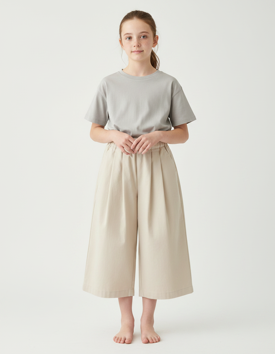 Pantalon Japonais Beige Plissé Ample Coton Fille