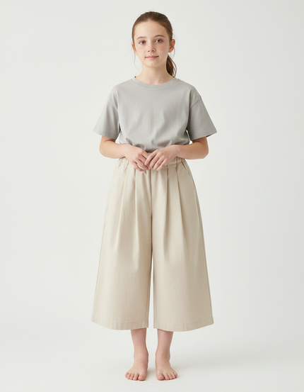 Pantalon Japonais Beige Plissé Ample Coton Fille