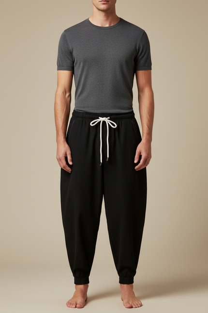 Pantalon Japonais Noir Ample Texturé Confortable Homme - Maille