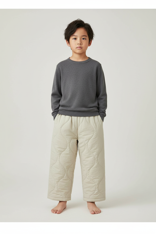 Pantalon Japonais Matelassé Beige Ample Confortable Enfant - Molleton