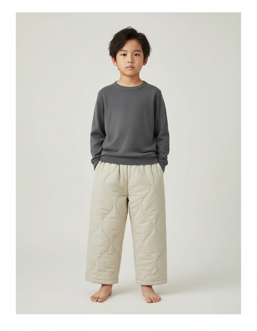 Pantalon Japonais Matelassé Beige Ample Confortable Enfant - Molleton