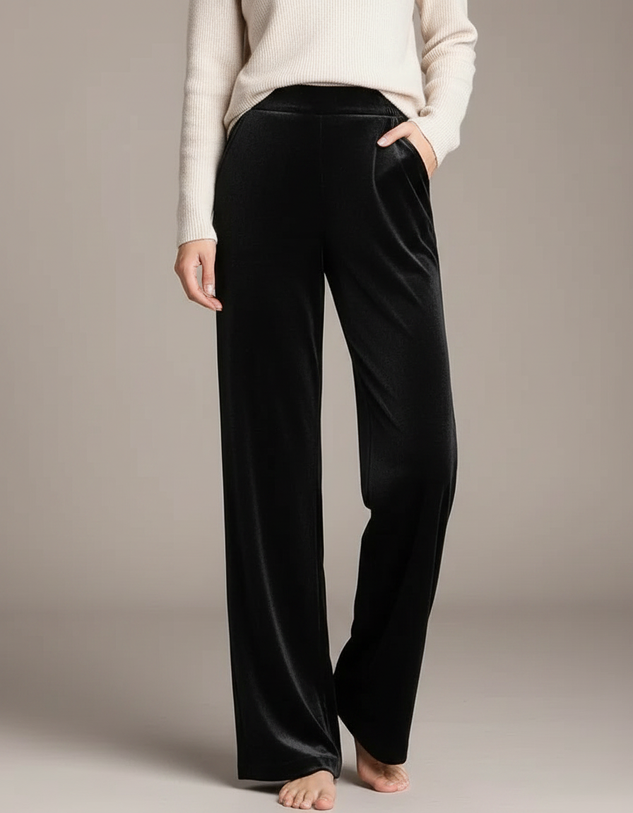 Pantalon Japonais Velours Noir Ample Droit Élégant