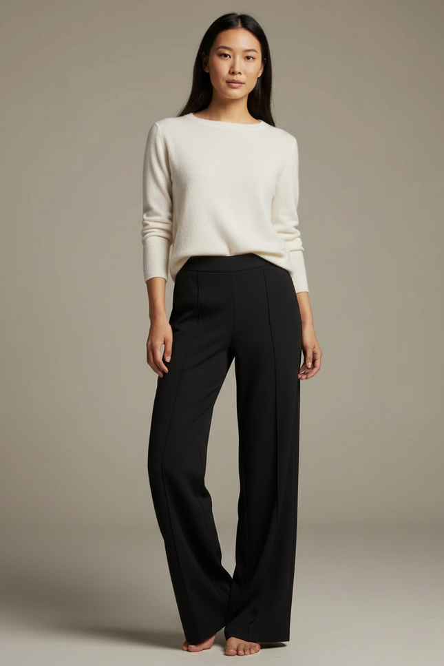 Pantalon Japonais Noir Fluide Élégant Femme Droit - Polyester
