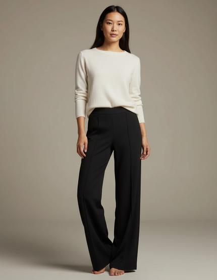 Pantalon Japonais Noir Fluide Élégant Femme Droit - Polyester