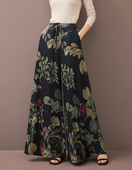 Pantalon Japonais Fluide Ample Floral Bohème Femme - Imprimé Lin