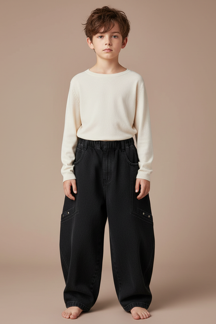 Pantalon Japonais Noir Ample Cargo Enfant Streetwear - Jean