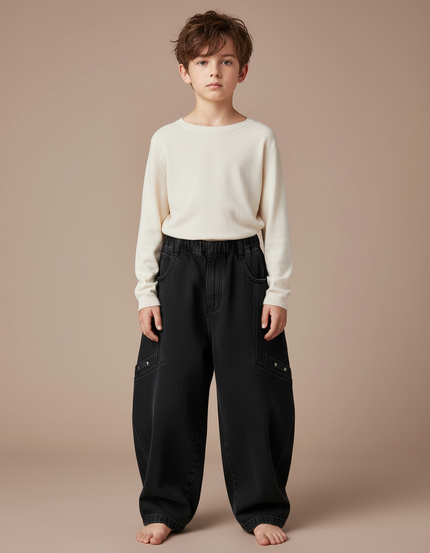 Pantalon Japonais Noir Ample Cargo Enfant Streetwear - Jean