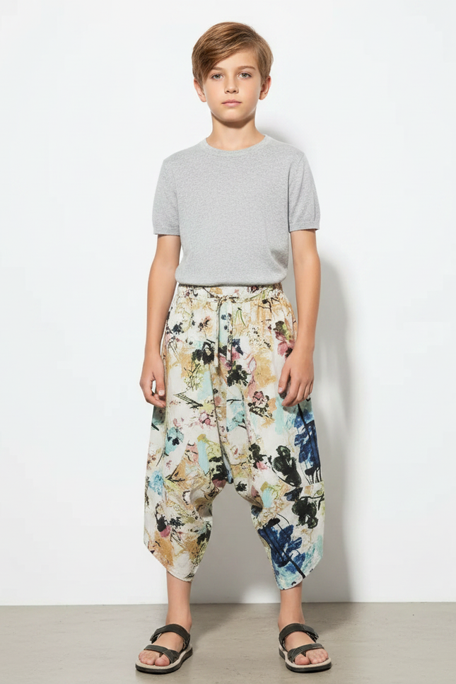 Pantalon Japonais Harem Imprimé Floral Ample Enfant - Lin