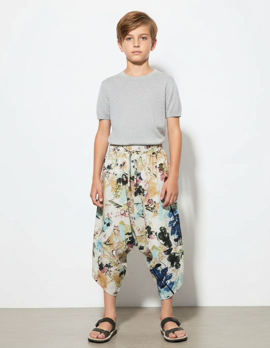 Pantalon Japonais Harem Imprimé Floral Ample Enfant - Lin