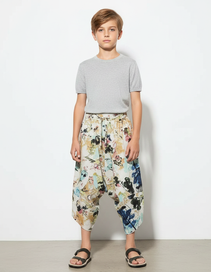 Pantalon Japonais Harem Imprimé Floral Ample Enfant - Lin