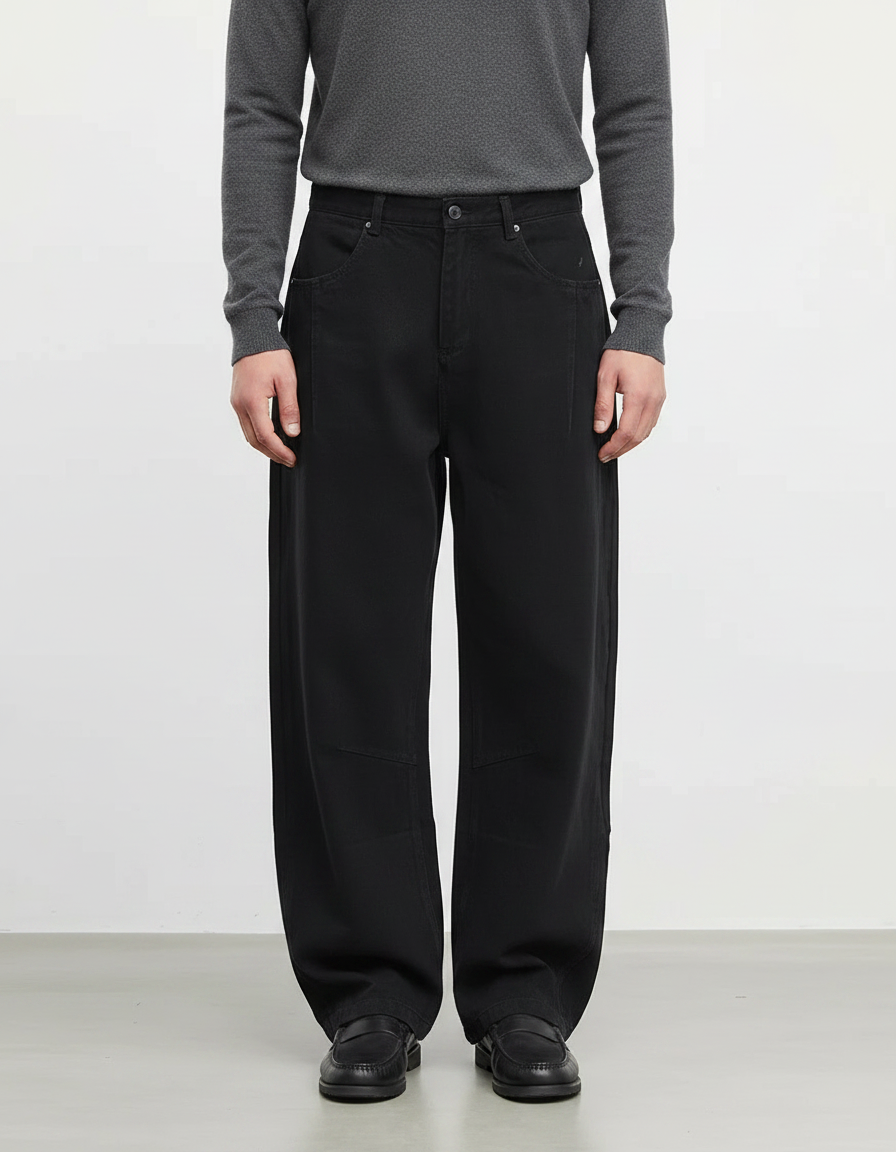 Pantalon Japonais Noir Large Coton Décontracté Homme