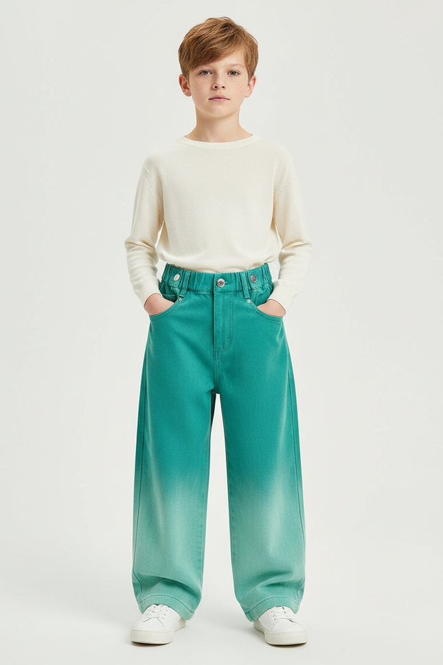 Pantalon Japonais Dégradé Vert Ample Enfant Denim - Jean
