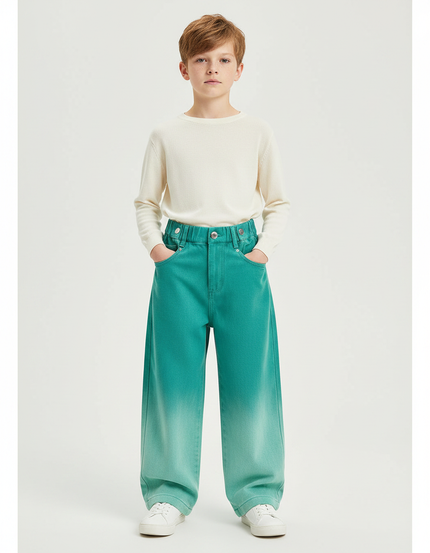 Pantalon Japonais Dégradé Vert Ample Enfant Denim - Jean