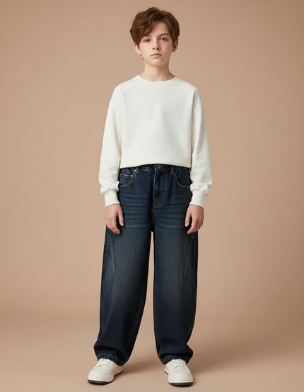 Pantalon Japonais Denim Bleu Ample Enfant Décontracté - Marine Jean